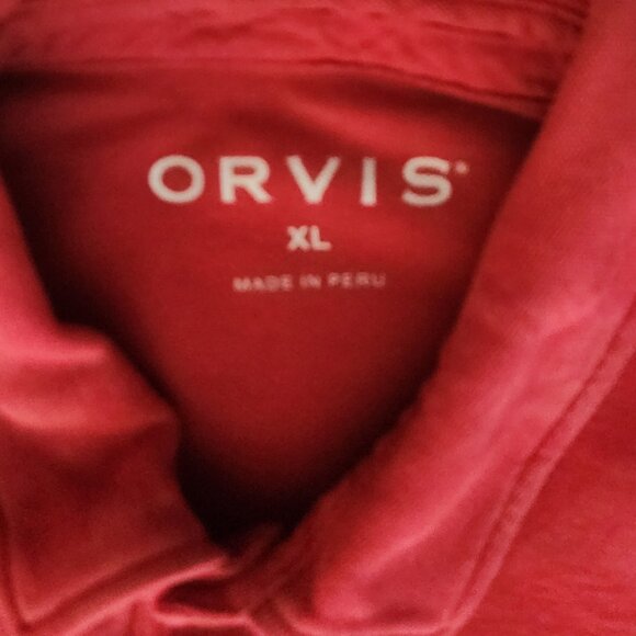 Orvis Mens Polo Shirt Sz XL Hawaiian Aloha Floral Print Red Fishing Rugby Cotton - Picture 2 of 6
